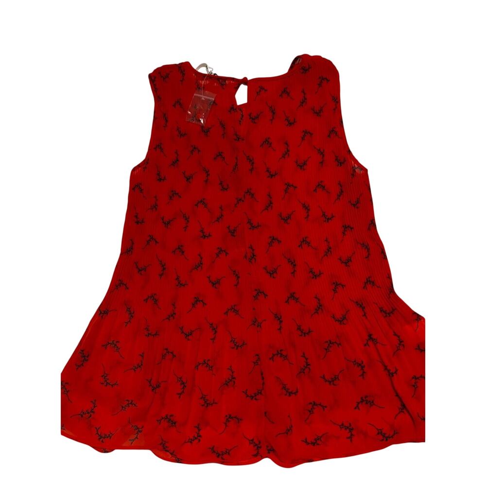 New Rose & Olive Top size M Red coral Crinkle Stretch sleeveless Coastal Career - Picture 2 of 8